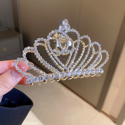 Clip cu gheare de păr coroană mare de aur pentru femei Agrafe de păr cu strasuri de perle pentru fete Agrafe de păr la modă coreeană Accesorii