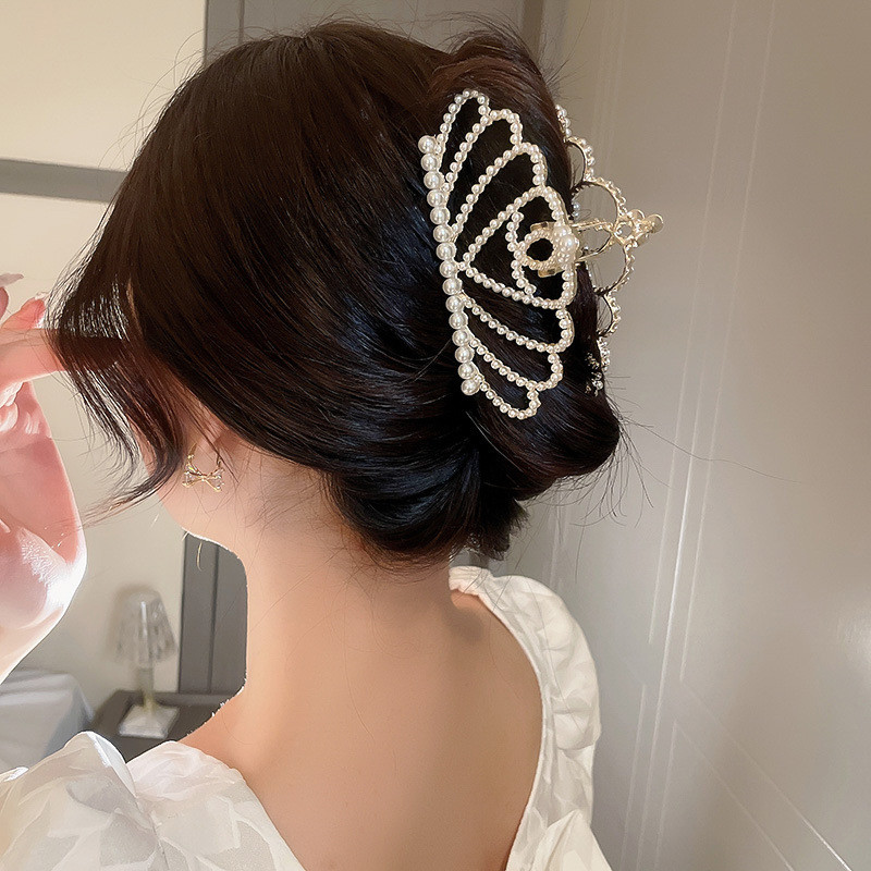 Clip cu gheare de păr coroană mare de aur pentru femei Agrafe de păr cu strasuri de perle pentru fete Agrafe de păr la modă coreeană Accesorii