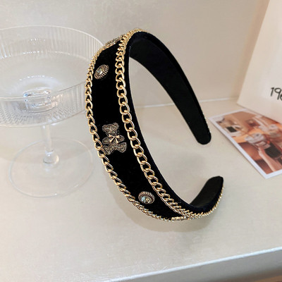urs negru iepure bentițe de păr Articole pentru cap pentru fete lanțuri coreeană de designer de modă benzi de brand bentițe cu cerc accesorii de păr pentru femei
