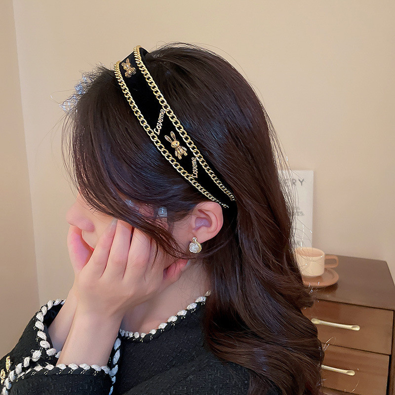 urs negru iepure bentițe de păr Articole pentru cap pentru fete lanțuri coreeană de designer de modă benzi de brand bentițe cu cerc accesorii de păr pentru femei