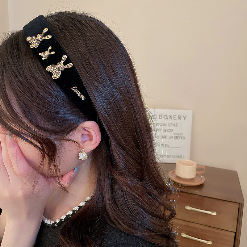 urs negru iepure bentițe de păr Articole pentru cap pentru fete lanțuri coreeană de designer de modă benzi de brand bentițe cu cerc accesorii de păr pentru femei