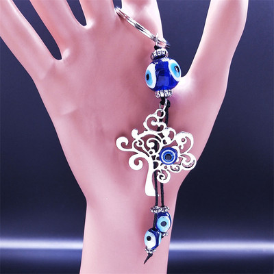 Breloc din aliaj turcesc cu ochi albastri de mână Hamsa, pentru femei, cu ochi răi, culoare argintie, protecție norocoasă, breloc pandantiv, bijuterii musulmane KXH527