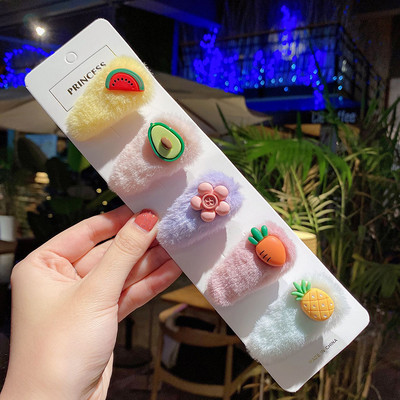 5 bucăți/pachet Agrafe pentru cleme de păr din lână de tricotat Fructe drăguțe pentru copii cleme de păr Seturi de barete accesorii de păr coreeană Lolita pentru fete