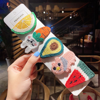 5 bucăți/pachet Agrafe pentru cleme de păr din lână de tricotat Fructe drăguțe pentru copii cleme de păr Seturi de barete accesorii de păr coreeană Lolita pentru fete