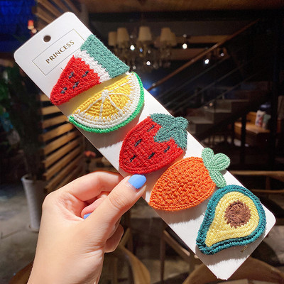 5 bucăți/pachet Agrafe pentru cleme de păr din lână de tricotat Fructe drăguțe pentru copii cleme de păr Seturi de barete accesorii de păr coreeană Lolita pentru fete
