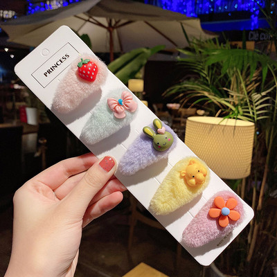 5 bucăți/pachet Agrafe pentru cleme de păr din lână de tricotat Fructe drăguțe pentru copii cleme de păr Seturi de barete accesorii de păr coreeană Lolita pentru fete