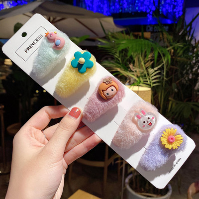 5 bucăți/pachet Agrafe pentru cleme de păr din lână de iarnă Agrafe de cleme de păr cu desene animate drăguțe pentru copii Seturi de barete accesorii de păr Lolita coreeană pentru fete