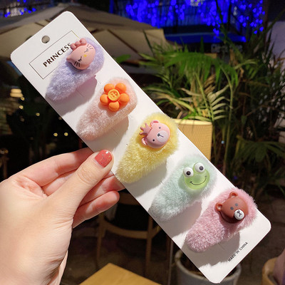 5 bucăți/pachet Agrafe pentru cleme de păr din lână de iarnă Agrafe de cleme de păr cu desene animate drăguțe pentru copii Seturi de barete accesorii de păr Lolita coreeană pentru fete