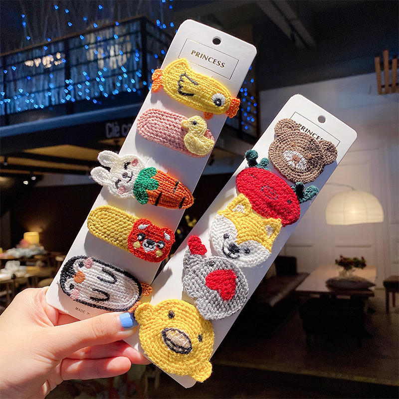 5 bucăți/pachet Agrafe pentru cleme de păr din lână de iarnă Agrafe de cleme de păr cu desene animate drăguțe pentru copii Seturi de barete accesorii de păr Lolita coreeană pentru fete