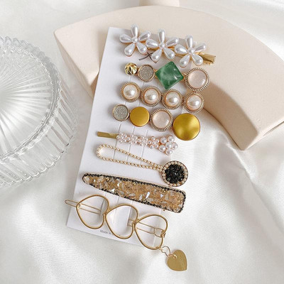 4/8 buc/pachet Seturi drăguțe de agrafe de păr din rășină Ace pentru cască clemă cu strasuri Agrafe de păr Accesorii de păr din perle aurii pentru femei