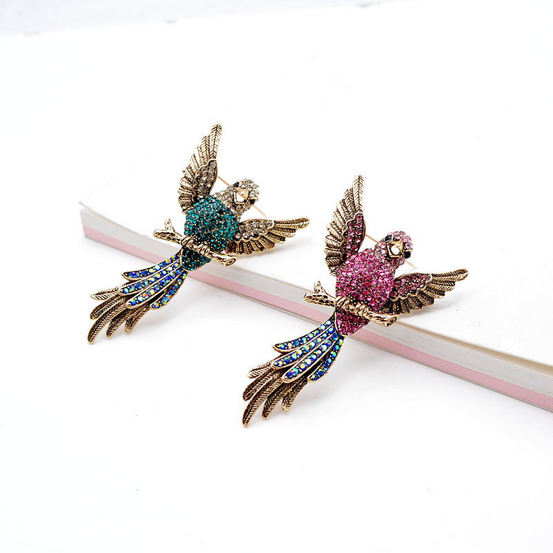 CINDY XIANG Broșe de păsări de modă cu strasuri pentru femei, ace de papagal Bid stil vintage, 2 culori disponibile de înaltă calitate