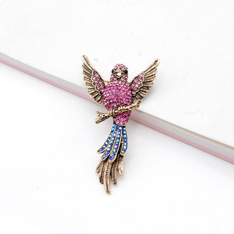 CINDY XIANG Broșe de păsări de modă cu strasuri pentru femei, ace de papagal Bid stil vintage, 2 culori disponibile de înaltă calitate