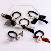 2/4 bucăți/pachet scrunchies de păr cu fundă mare de perle pentru femei coreeane legături de păr benzi de frânghie Suport pentru coadă de cal fete nuntă seturi de accesorii de păr