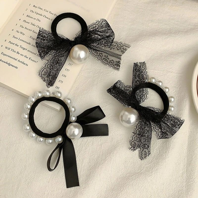 2/4 bucăți/pachet scrunchies de păr cu fundă mare de perle pentru femei coreeane legături de păr benzi de frânghie Suport pentru coadă de cal fete nuntă seturi de accesorii de păr