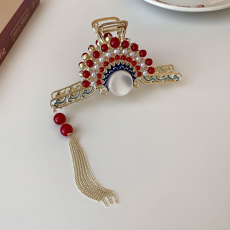 Agrafe mari etnice chinezești tradiționale pentru păr pentru femei, ventilator, ciucuri, agrafe de păr perle, accesorii de modă pentru fete