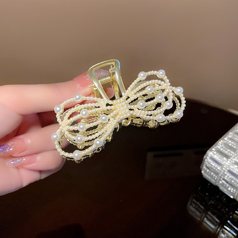 Veľké mašľové kamienky vlasové pazúry klipy pre ženy kvetinové uchopenie perlové vlasové klipy a pin dievčenské pokrývky hlavy kórejské módne doplnky