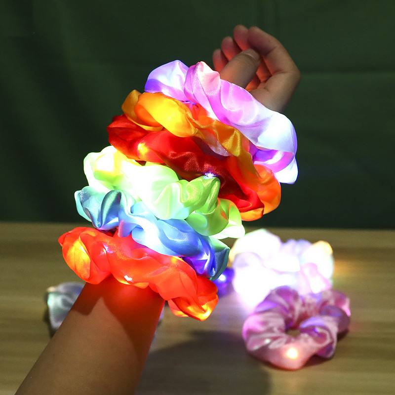 Scrunchies de păr cu lumină LED Legături de păr din mătase satinată frânghie coreeană pentru petrecere Benzi de cauciuc Suport pentru coadă de cal Accesorii pentru păr pentru fete