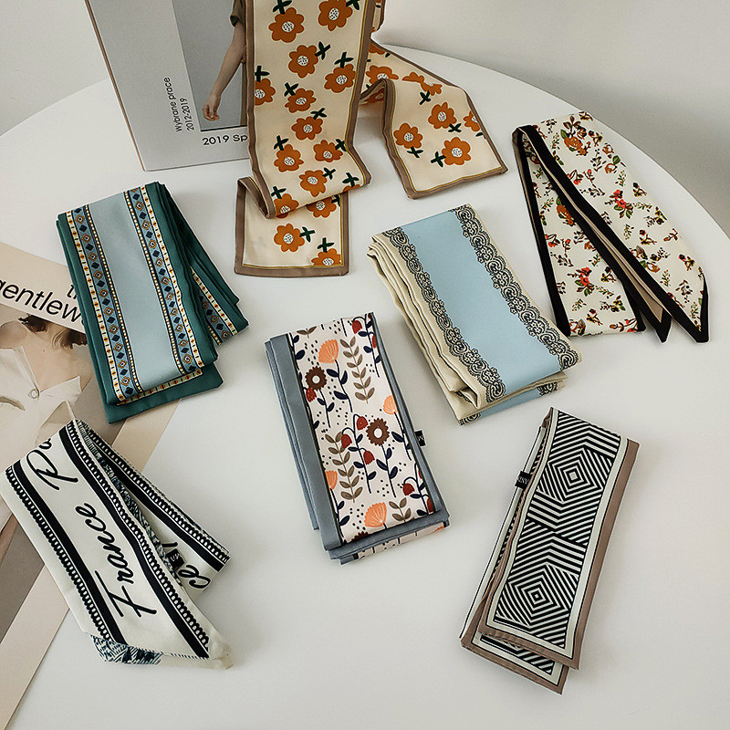 2021 Potlač Bodkovaná saténová dlhá stuha Držiak na cop Šatka Vlasová gumička Gumičky Dámske Dievčenské Hodvábne Kvetinové Čelenky Doplnky Do Vlasov