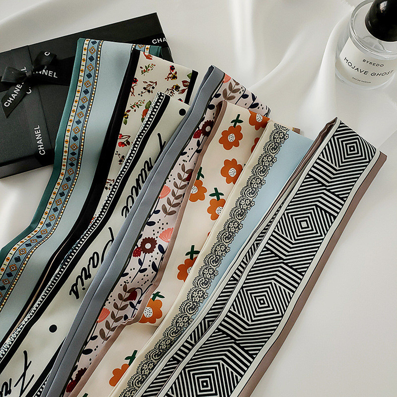 2021 Potlač Bodkovaná saténová dlhá stuha Držiak na cop Šatka Vlasová gumička Gumičky Dámske Dievčenské Hodvábne Kvetinové Čelenky Doplnky Do Vlasov