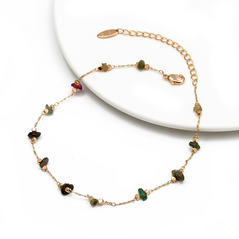 Ochi norocos gleznă din piatră naturală de culoare aurie picior lanț pentru picioare Brățară de gleznă de plajă reglabilă pentru femei, fete, bijuterii de modă BD92