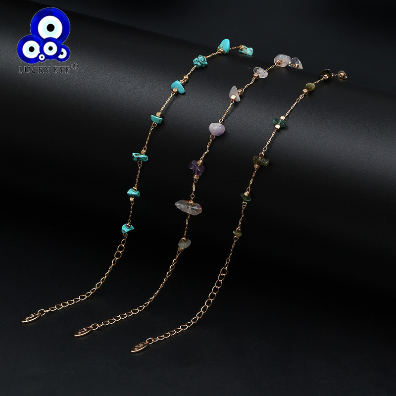 Ochi norocos gleznă din piatră naturală de culoare aurie picior lanț pentru picioare Brățară de gleznă de plajă reglabilă pentru femei, fete, bijuterii de modă BD92