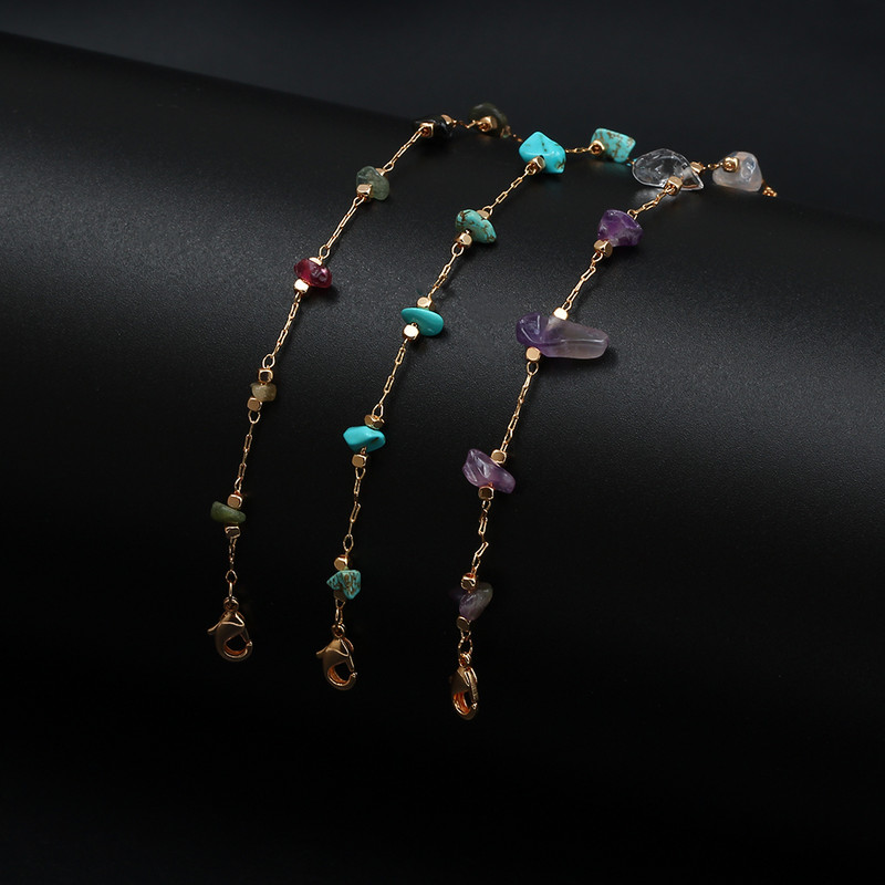 Ochi norocos gleznă din piatră naturală de culoare aurie picior lanț pentru picioare Brățară de gleznă de plajă reglabilă pentru femei, fete, bijuterii de modă BD92