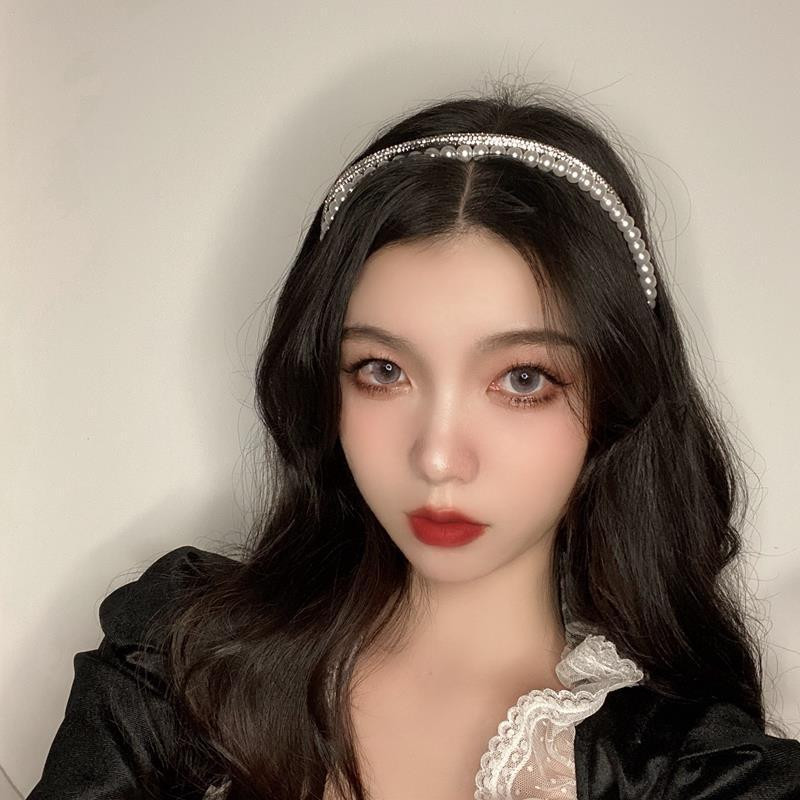 Benzi cu perle duble pentru femei Accesorii pentru păr la modă coreeană Crăciun pentru cap cu strasuri Benzi pentru păr de nuntă de mireasă Bentita de machiaj cu fundă