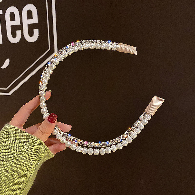 Benzi cu perle duble pentru femei Accesorii pentru păr la modă coreeană Crăciun pentru cap cu strasuri Benzi pentru păr de nuntă de mireasă Bentita de machiaj cu fundă