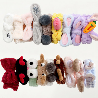 Wash Face Hair Holder Headbands for Women Girls Απαλό ζεστό φλις από κοραλί φιόγκο Αυτιά ζώων Headband Turban Fashion Αξεσουάρ μαλλιών