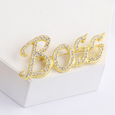 Itenice 2020 Нова марка бижута Класическа метална брошка Word Of Boss Crystal For Wonder Boys