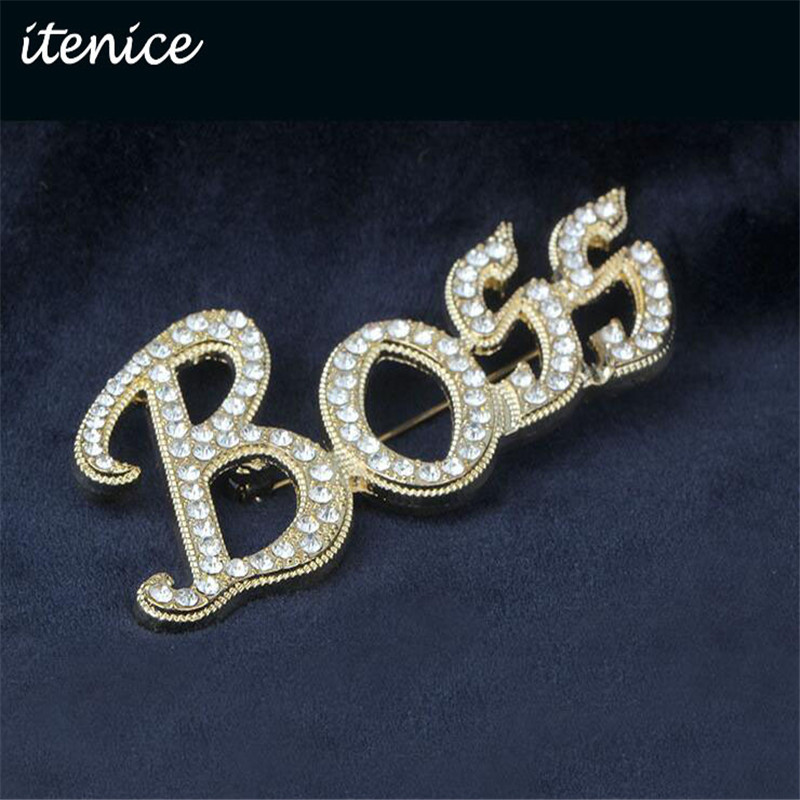Itenice 2020, noua marcă de bijuterii, broșă din metal cu cristal, cuvântul de boss, pentru băieții minunați