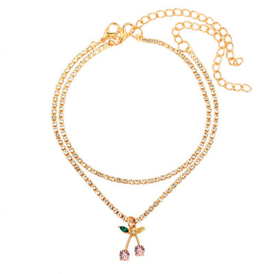 La modă roșu mare strasuri cireșe brățară de gleznă pentru femei Bling Bling cristal fructe tenis glezna lanț punk bijuterii de petrecere cadouri