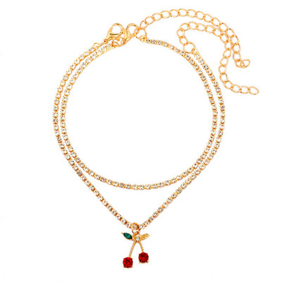 La modă roșu mare strasuri cireșe brățară de gleznă pentru femei Bling Bling cristal fructe tenis glezna lanț punk bijuterii de petrecere cadouri