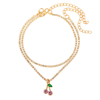 La modă roșu mare strasuri cireșe brățară de gleznă pentru femei Bling Bling cristal fructe tenis glezna lanț punk bijuterii de petrecere cadouri