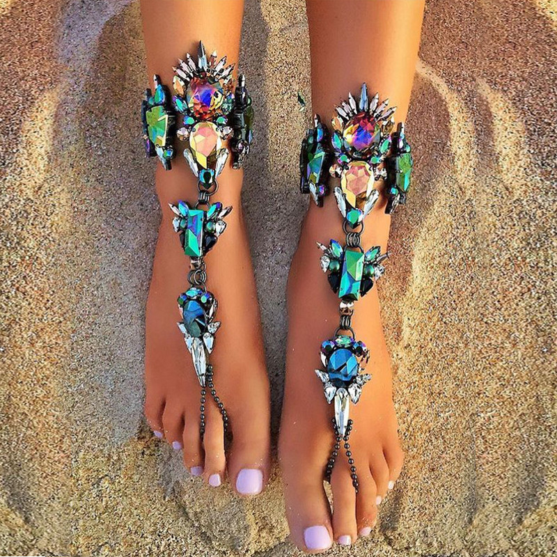 Boho Crystal gleznă Australia plajă vacanță gleznă brățară sandale sexy picior lanț femeie declarație Asteria Lyra bijuterii picioare