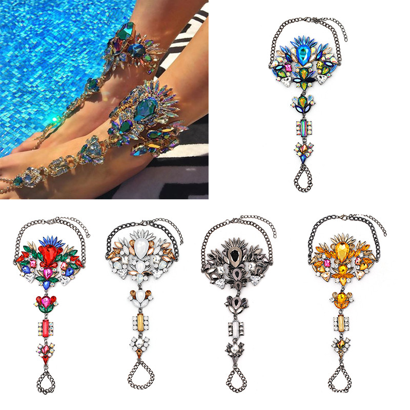 Boho Crystal gleznă Australia plajă vacanță gleznă brățară sandale sexy picior lanț femeie declarație Asteria Lyra bijuterii picioare