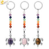 Prívesky na kľúče CSJA s prírodnými kameňmi, 7 čakier, strieborná farba, prívesok s morskou korytnačkou, oválny korálik, korytnačka, prívesok na kľúče do auta, taška, šperky G349