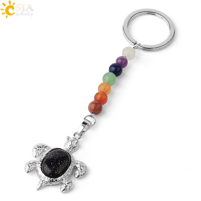 Prívesky na kľúče CSJA s prírodnými kameňmi, 7 čakier, strieborná farba, prívesok s morskou korytnačkou, oválny korálik, korytnačka, prívesok na kľúče do auta, taška, šperky G349