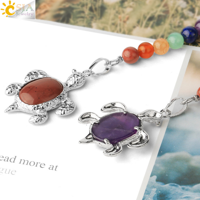 Prívesky na kľúče CSJA s prírodnými kameňmi, 7 čakier, strieborná farba, prívesok s morskou korytnačkou, oválny korálik, korytnačka, prívesok na kľúče do auta, taška, šperky G349