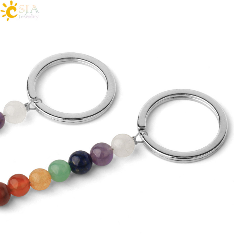 Prívesky na kľúče CSJA s prírodnými kameňmi, 7 čakier, strieborná farba, prívesok s morskou korytnačkou, oválny korálik, korytnačka, prívesok na kľúče do auta, taška, šperky G349