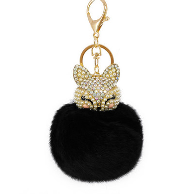 Breloc drăguț cu vulpe pentru femei, fete, blană pufoasă, lanțuri de chei cu incrustații cu strasuri, pandantive, bijuterii, brelocuri, breloc