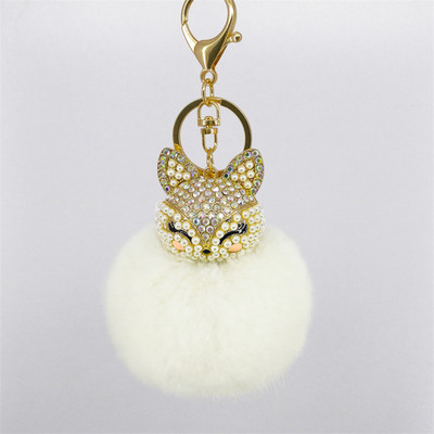 Breloc drăguț cu vulpe pentru femei, fete, blană pufoasă, lanțuri de chei cu incrustații cu strasuri, pandantive, bijuterii, brelocuri, breloc