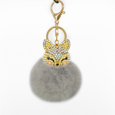 Breloc drăguț cu vulpe pentru femei, fete, blană pufoasă, lanțuri de chei cu incrustații cu strasuri, pandantive, bijuterii, brelocuri, breloc