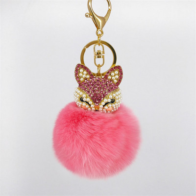 Breloc drăguț cu vulpe pentru femei, fete, blană pufoasă, lanțuri de chei cu incrustații cu strasuri, pandantive, bijuterii, brelocuri, breloc