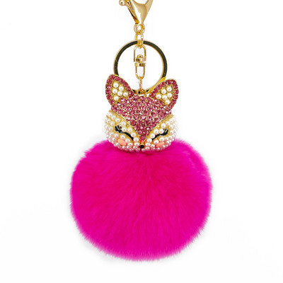 Breloc drăguț cu vulpe pentru femei, fete, blană pufoasă, lanțuri de chei cu incrustații cu strasuri, pandantive, bijuterii, brelocuri, breloc