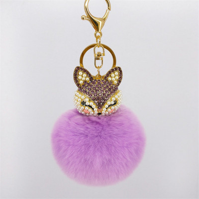 Breloc drăguț cu vulpe pentru femei, fete, blană pufoasă, lanțuri de chei cu incrustații cu strasuri, pandantive, bijuterii, brelocuri, breloc