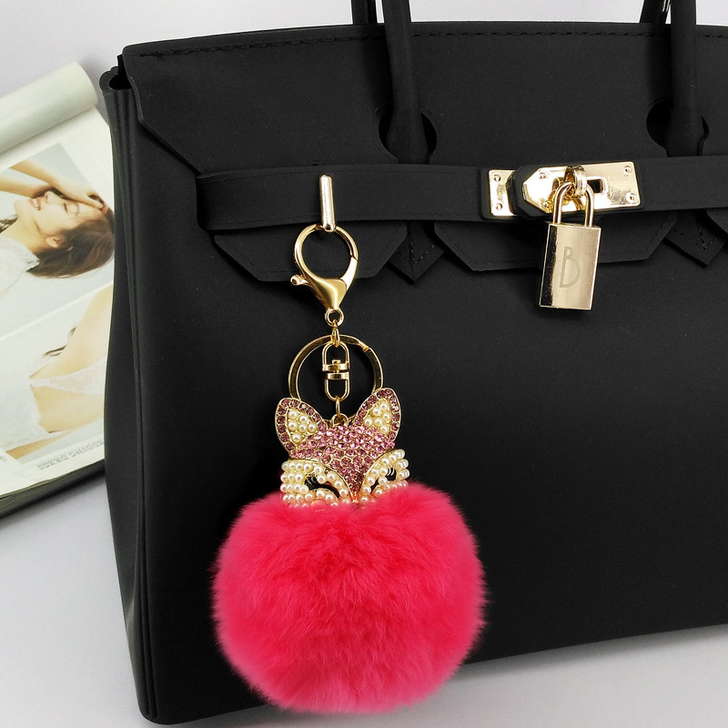 Breloc drăguț cu vulpe pentru femei, fete, blană pufoasă, lanțuri de chei cu incrustații cu strasuri, pandantive, bijuterii, brelocuri, breloc
