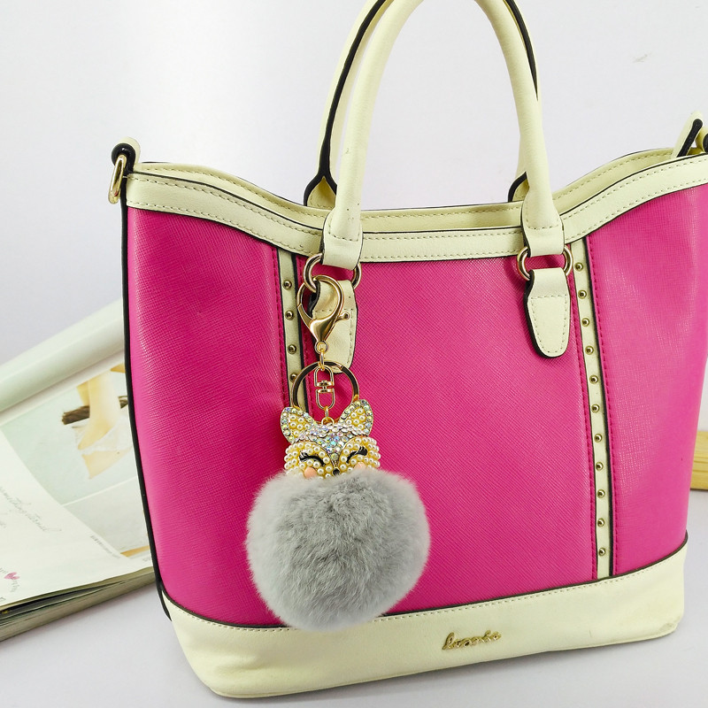 Breloc drăguț cu vulpe pentru femei, fete, blană pufoasă, lanțuri de chei cu incrustații cu strasuri, pandantive, bijuterii, brelocuri, breloc