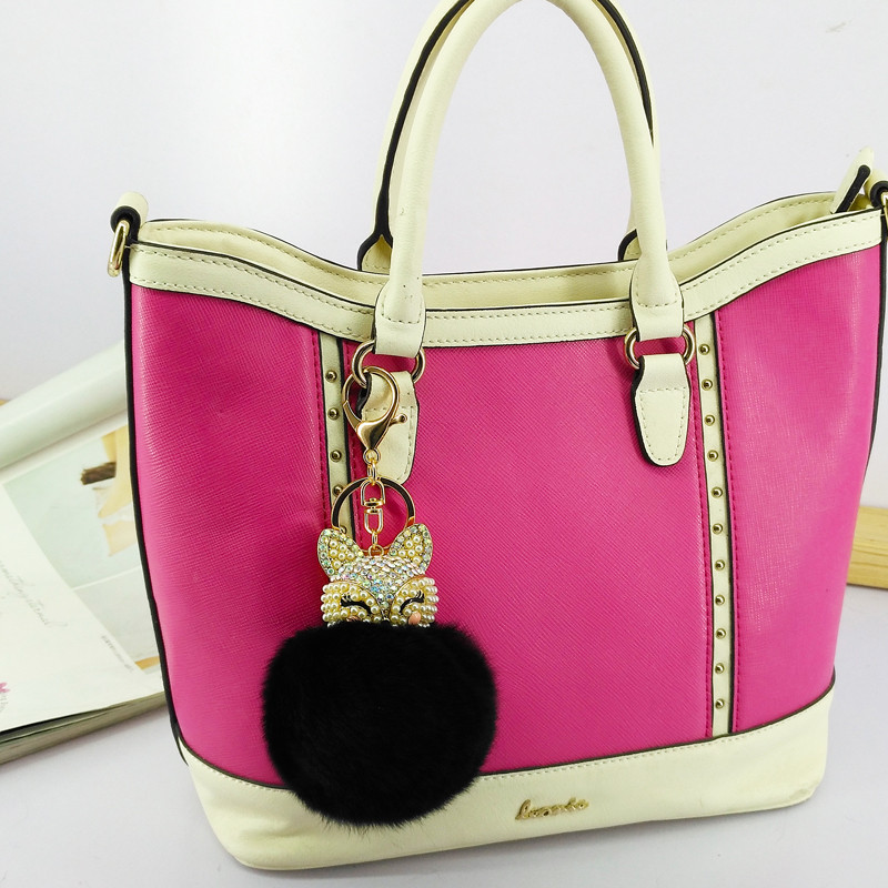 Breloc drăguț cu vulpe pentru femei, fete, blană pufoasă, lanțuri de chei cu incrustații cu strasuri, pandantive, bijuterii, brelocuri, breloc