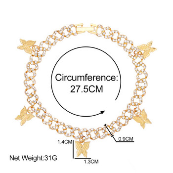 Розови кристали пеперуда кубинска връзка верижка глезени за жени златисто сребърен цвят метална масивна гривна за глезена модни пънк бижута